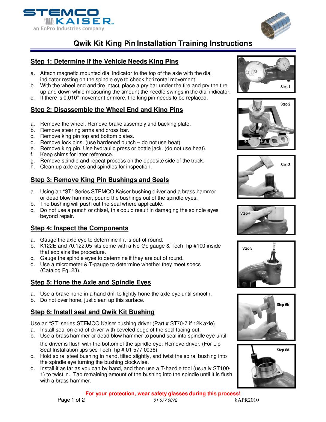 577-0072 Qwik Kit King Pin Installation Instructions | STEMCO